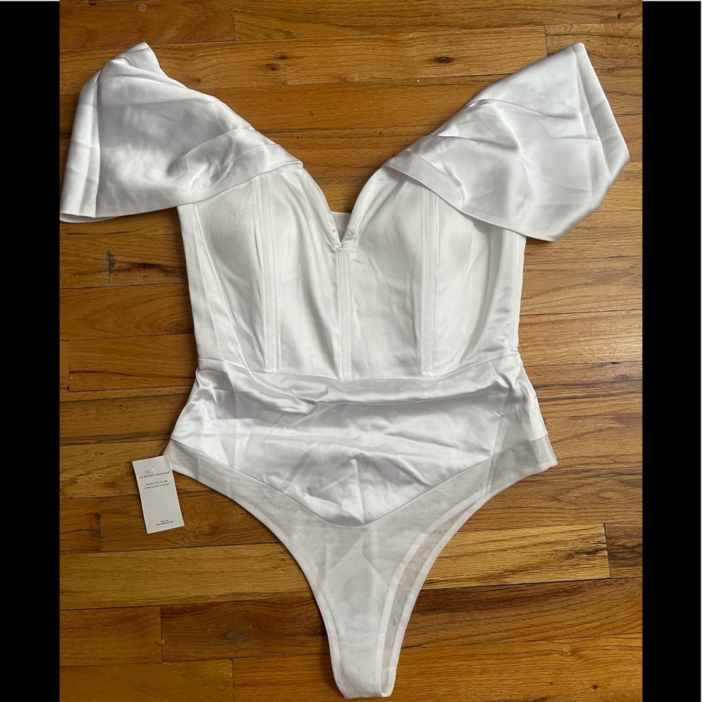 Paige Draped Off Shoulder Satin Bodysuit